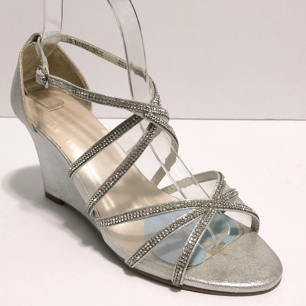 Silver Rhinestone Strappy Wedge Sandal - Women - Picture 9 of 15